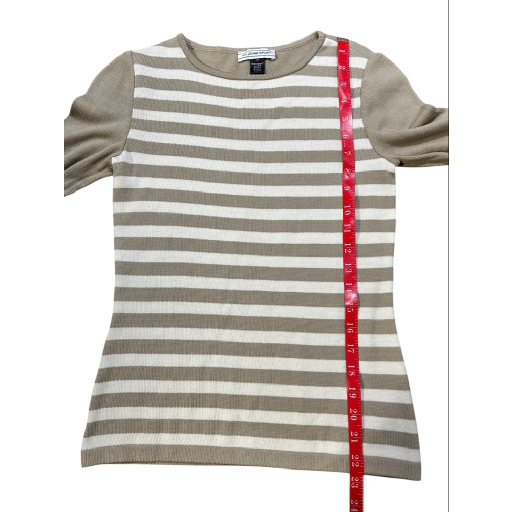 ST. JOHN SPORT Petite Long Sleeve Tee XSP Beige White Striped - Picture 4 of 7